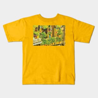 Oil painting of Geraniums on window in summerday Kids T-Shirt